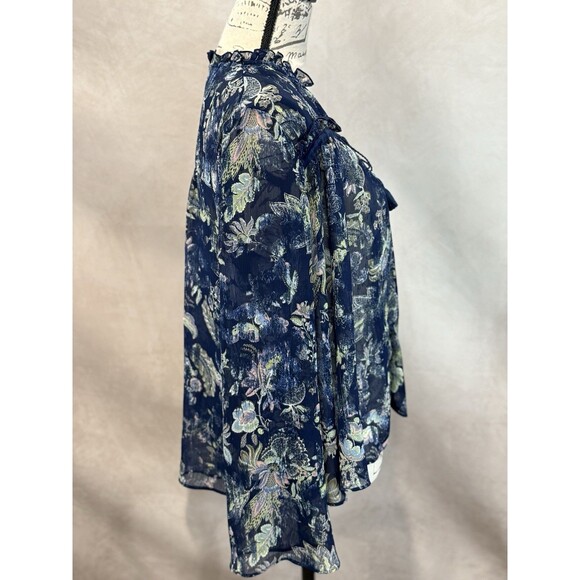 Ana Women’s Beautiful Blue Floral LS Blouse With Tassel Collar Size S - Picture 4 of 5